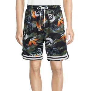 No Boundaries swim trunks black floral skull drawstring, pockets size small